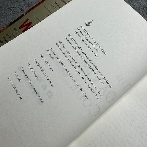 The Da Vinci Code by Dan Brown 2003 Doubleday Novel Hardcover Book 1st Ed - Picture 2 of 5